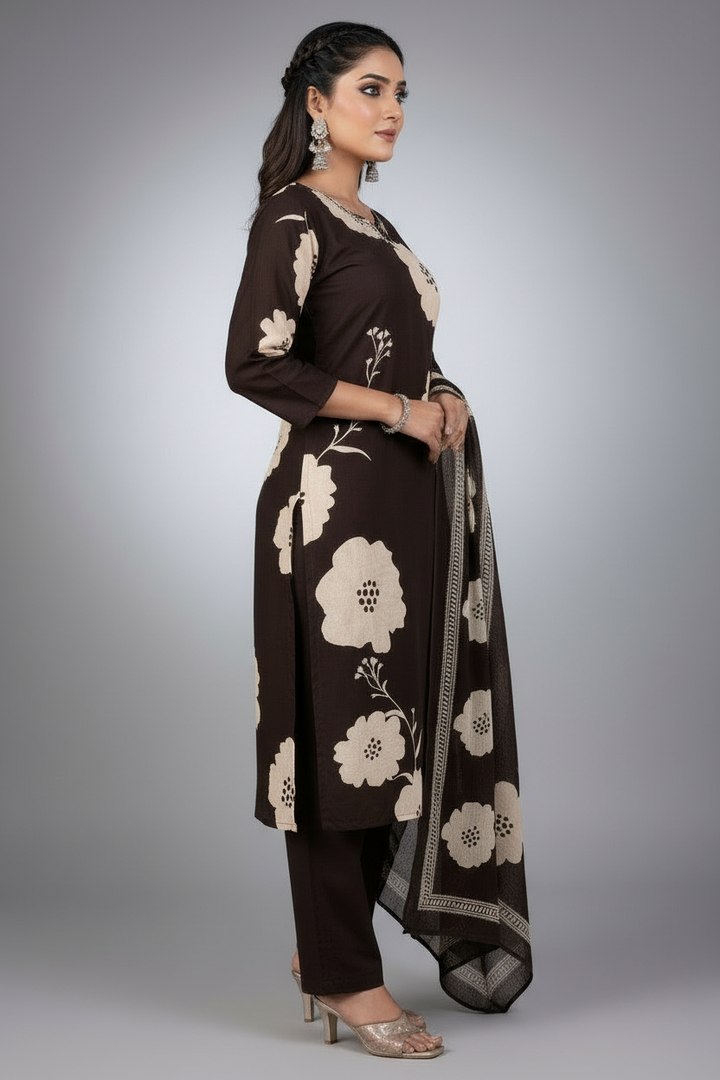 Clay Petals Cotton Kurti Set