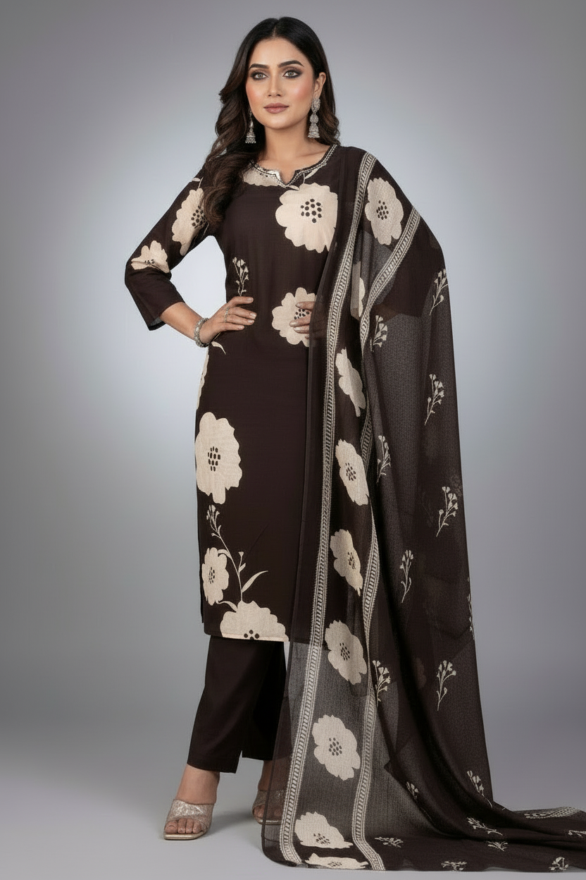 Clay Petals Cotton Kurti Set