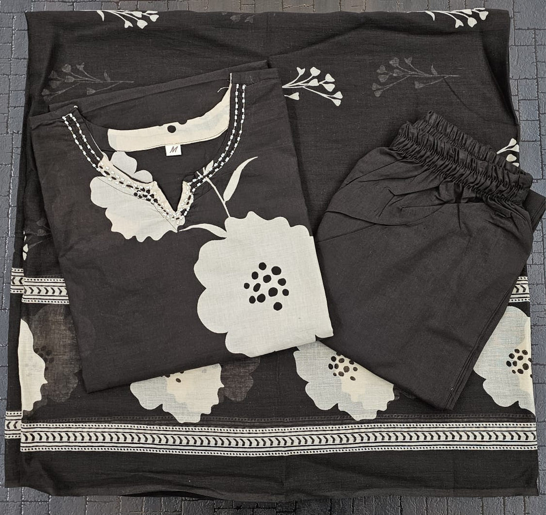 Clay Petals Cotton Kurti Set