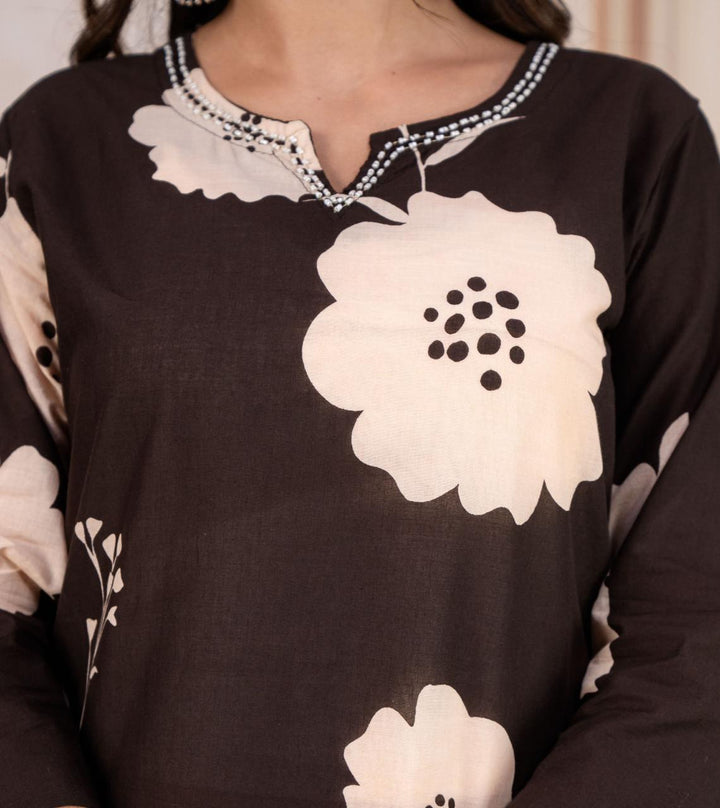 Clay Petals Cotton Kurti Set