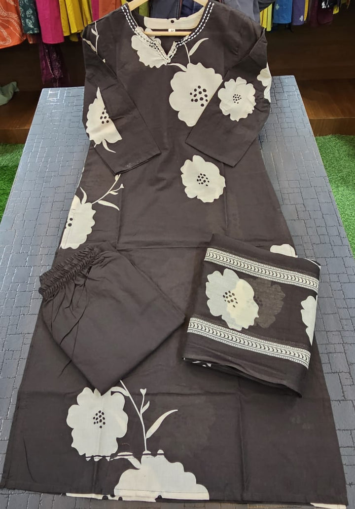 Clay Petals Cotton Kurti Set