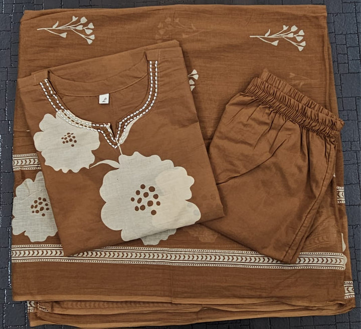 Clay Petals Cotton Kurti Set