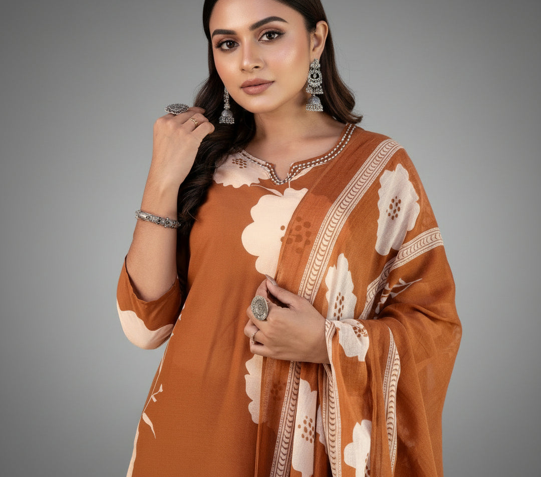 Clay Petals Cotton Kurti Set