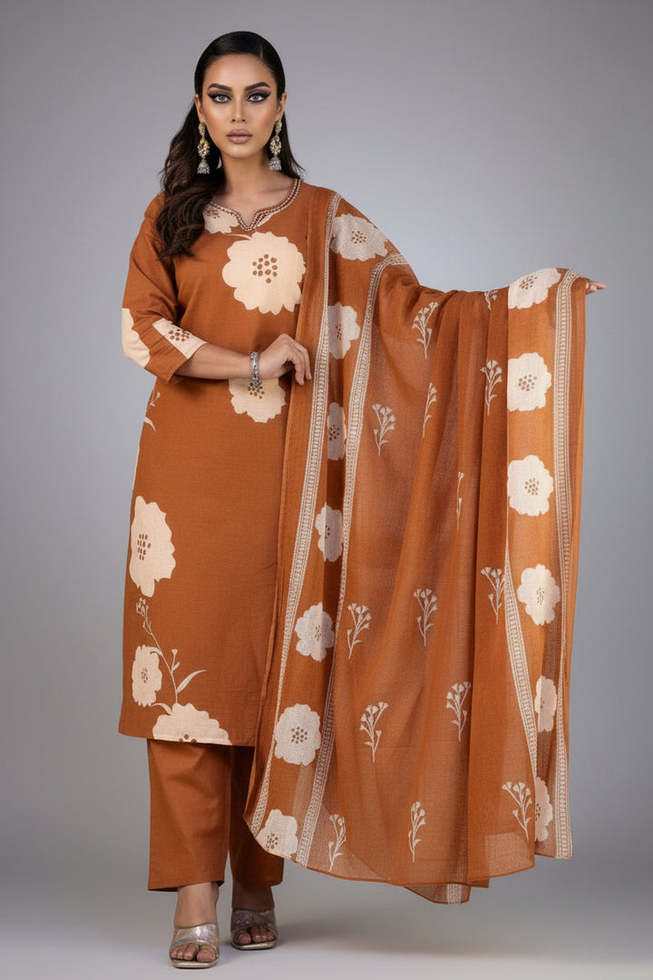 Clay Petals Cotton Kurti Set