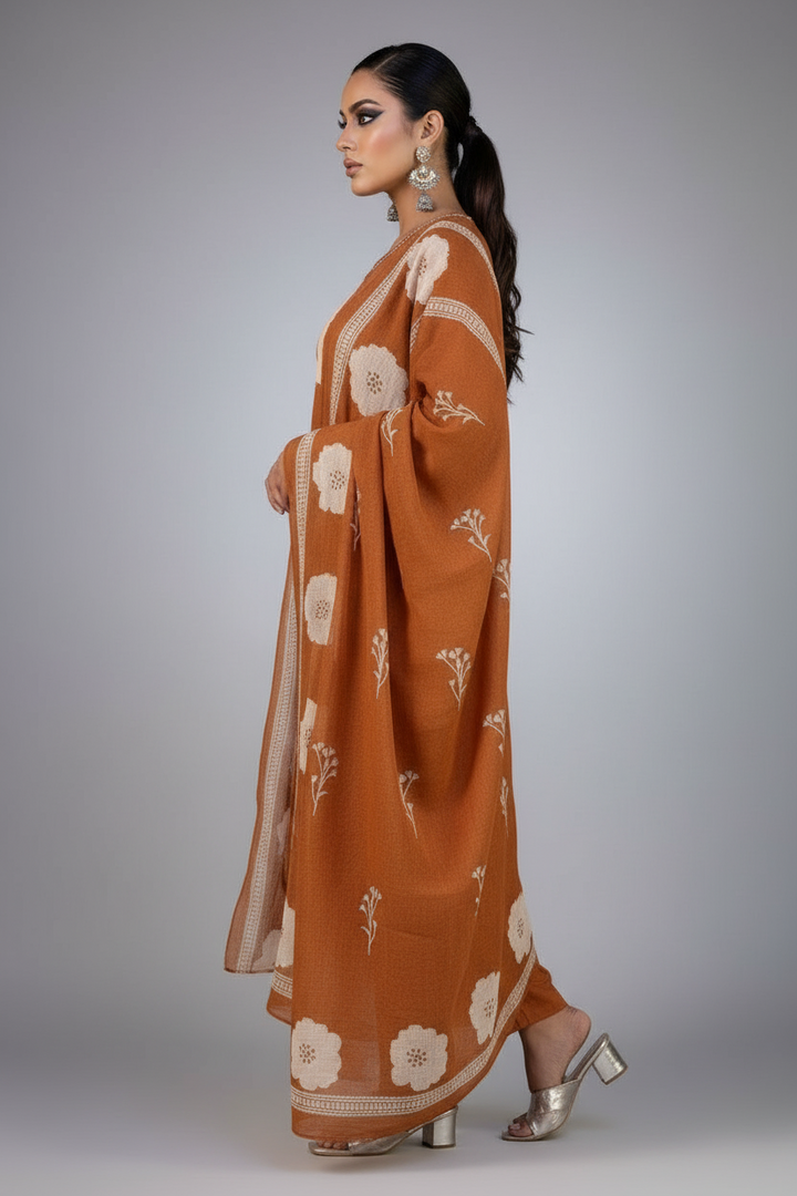 Clay Petals Cotton Kurti Set