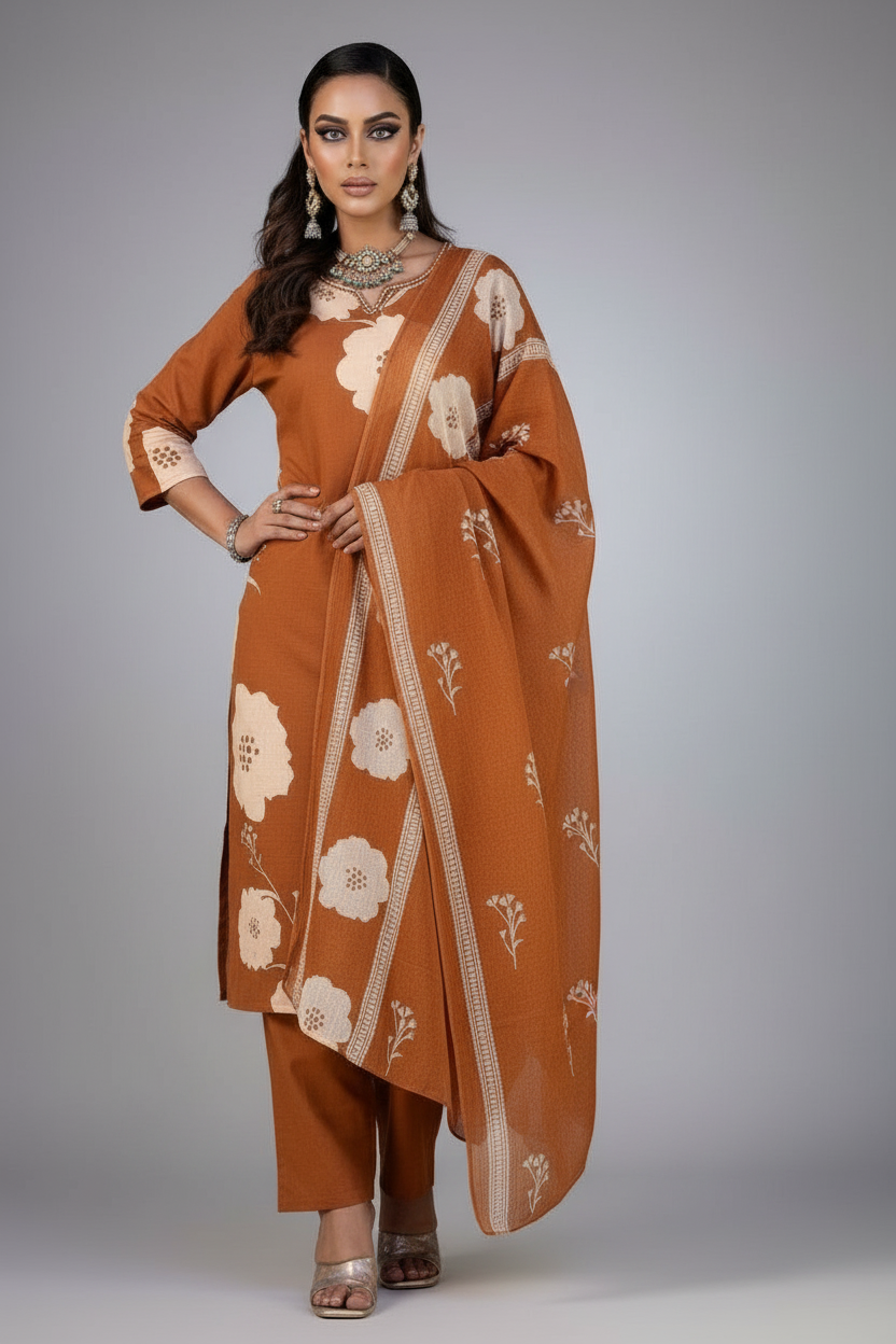 Clay Petals Cotton Kurti Set