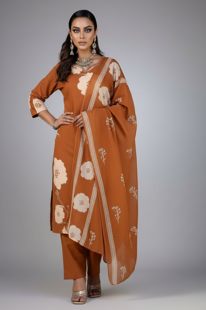 Clay Petals Cotton Kurti Set