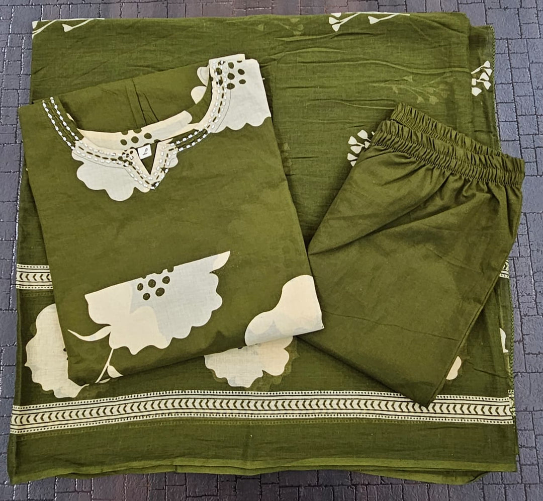 Clay Petals Cotton Kurti Set