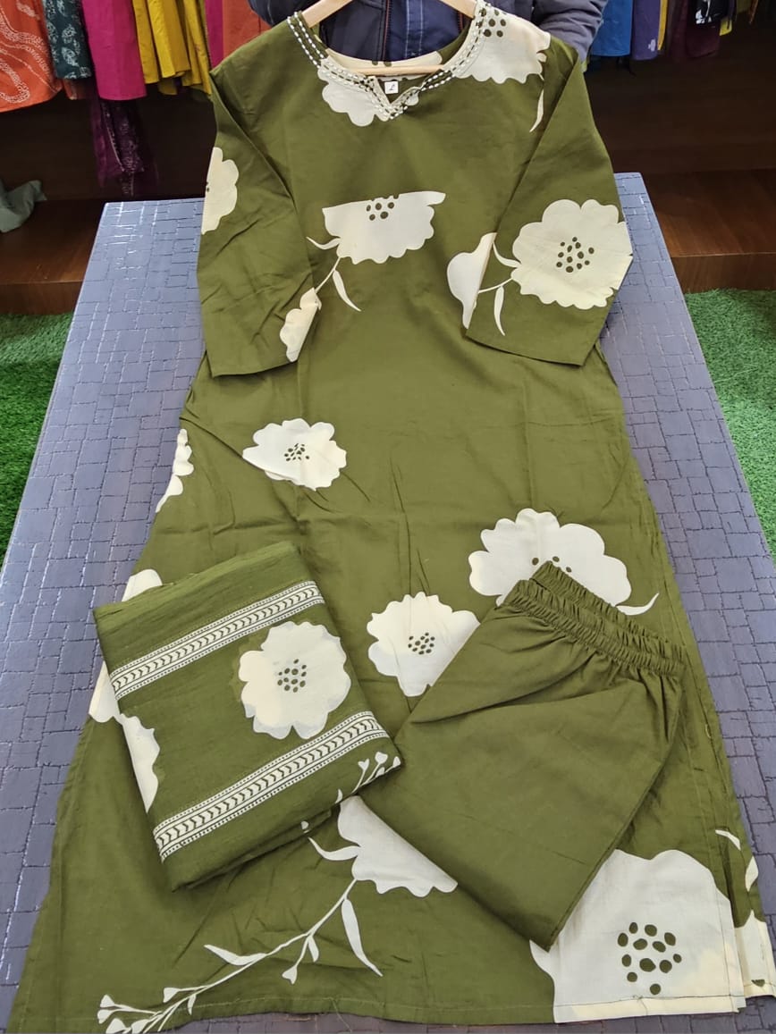 Clay Petals Cotton Kurti Set