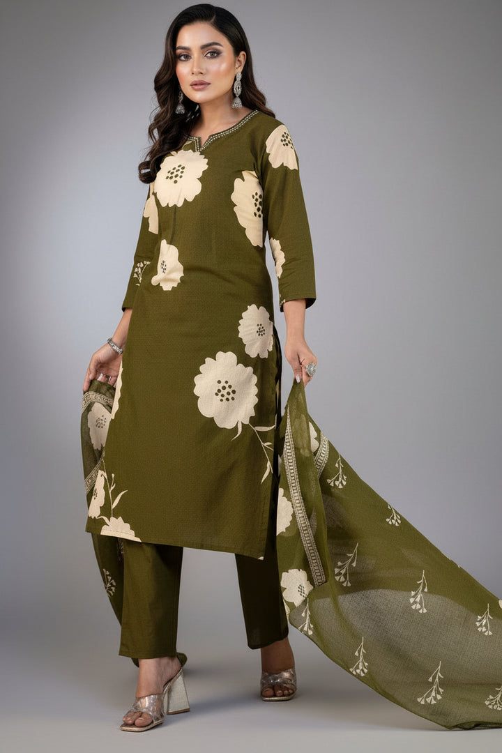 Clay Petals Cotton Kurti Set