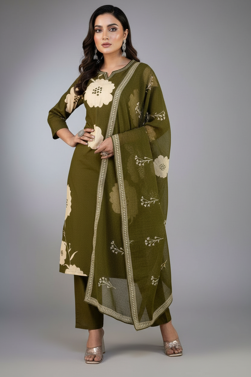 Clay Petals Cotton Kurti Set