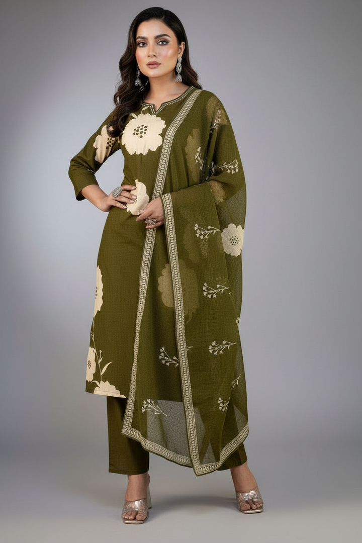 Clay Petals Cotton Kurti Set