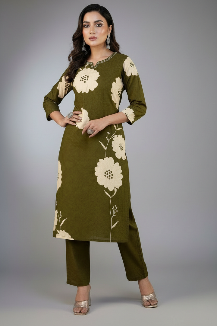 Clay Petals Cotton Kurti Set