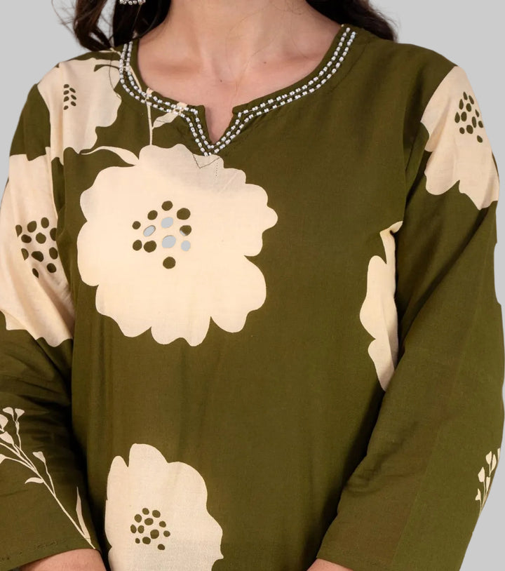 Clay Petals Cotton Kurti Set