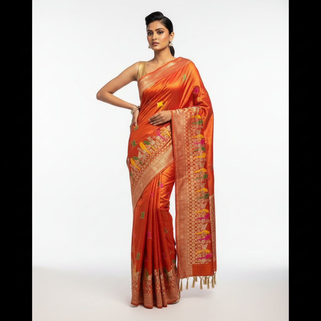 Bloom in Earth Tissue Organza Silk Saree