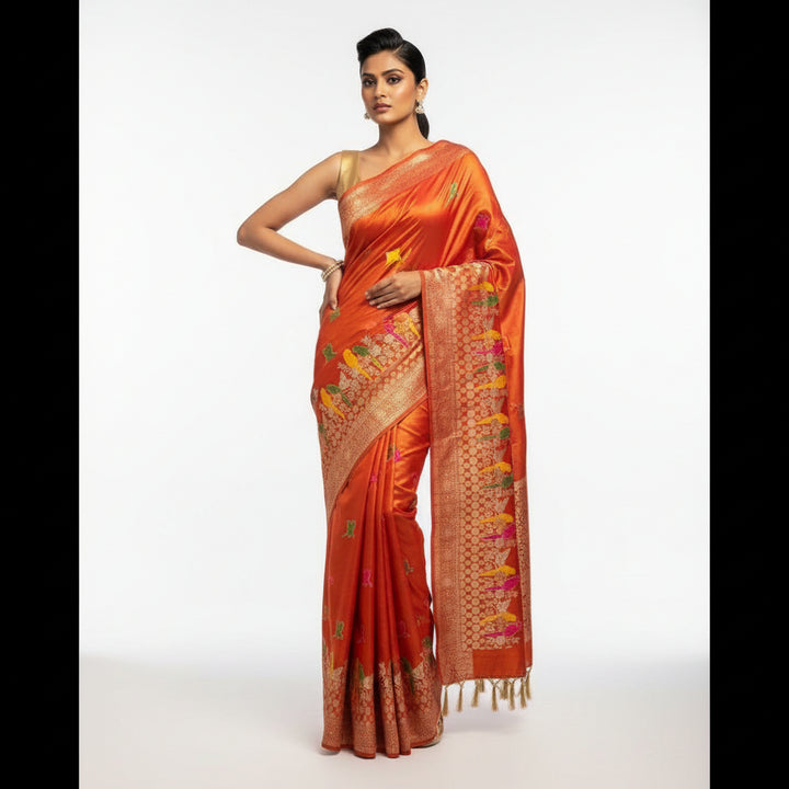 Bloom in Earth Tissue Organza Silk Saree