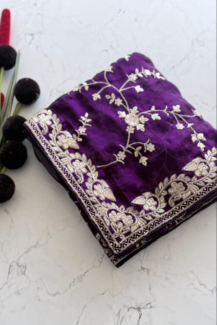 Sutra Stories Fancy Satin Designer Partywear Silk Saree