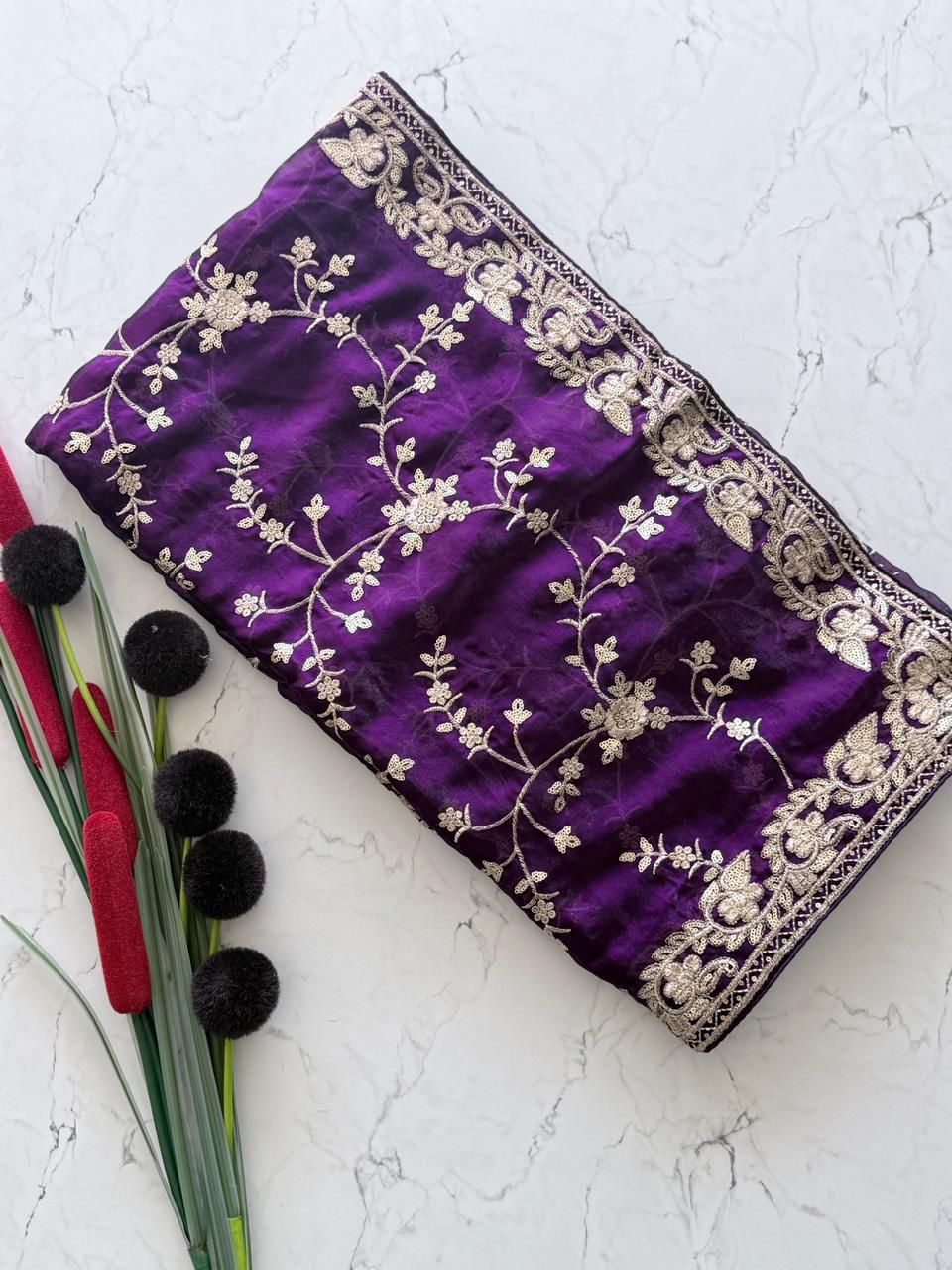 Sutra Stories Fancy Satin Designer Partywear Silk Saree