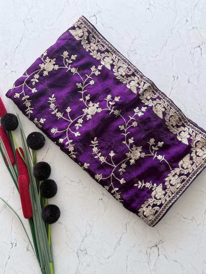 Sutra Stories Fancy Satin Designer Partywear Silk Saree