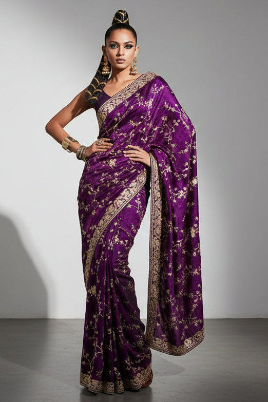 Sutra Stories Fancy Satin Designer Partywear Silk Saree