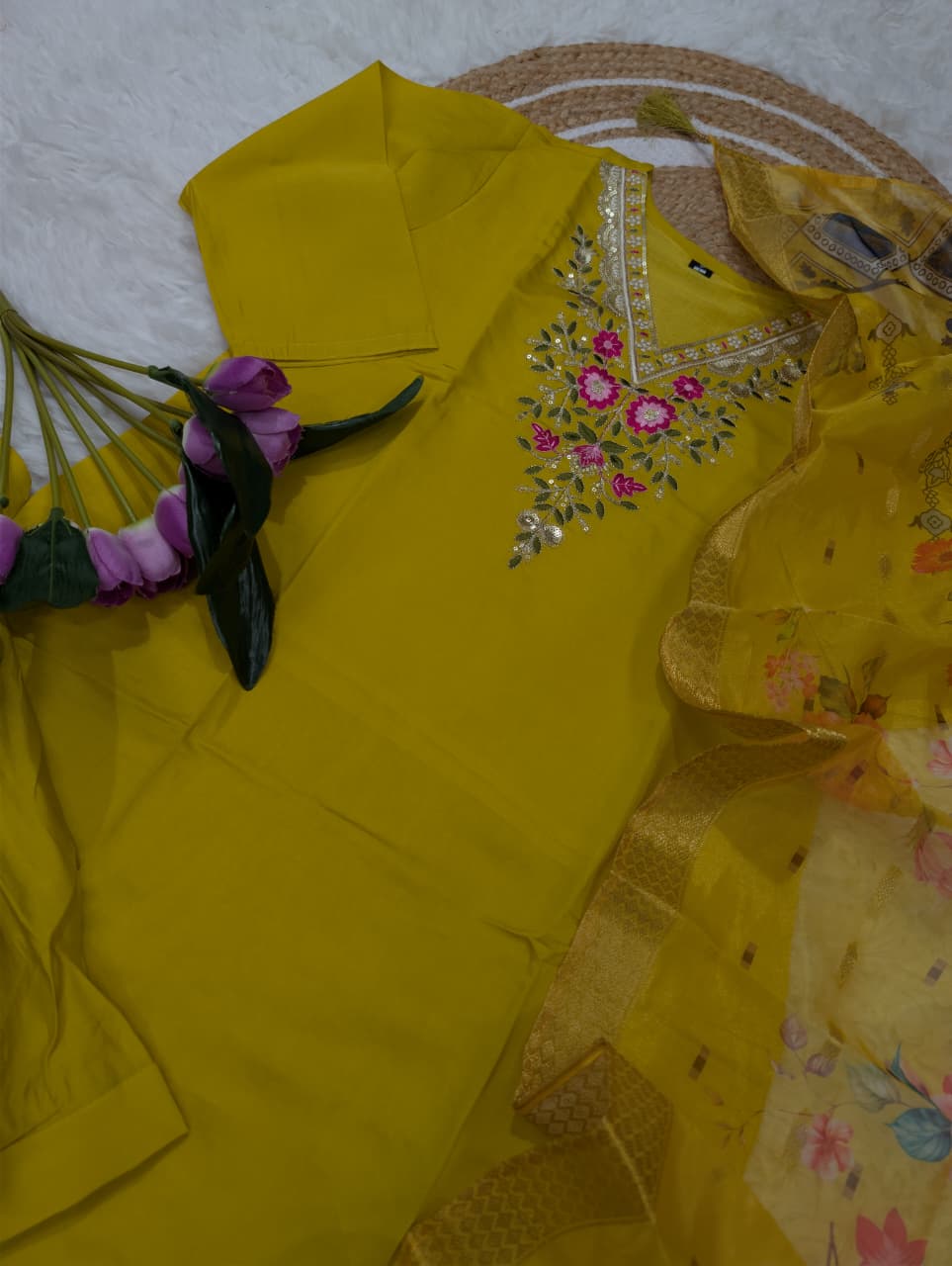 Dawn to Dusk Chanderi Designer PartyWear Kurti Set