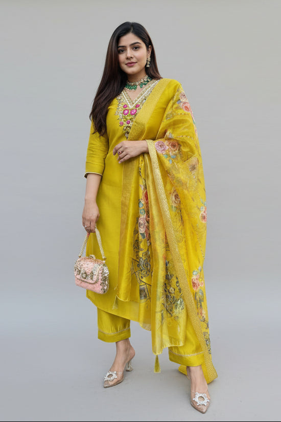 Dawn to Dusk Chanderi Designer PartyWear Kurti Set