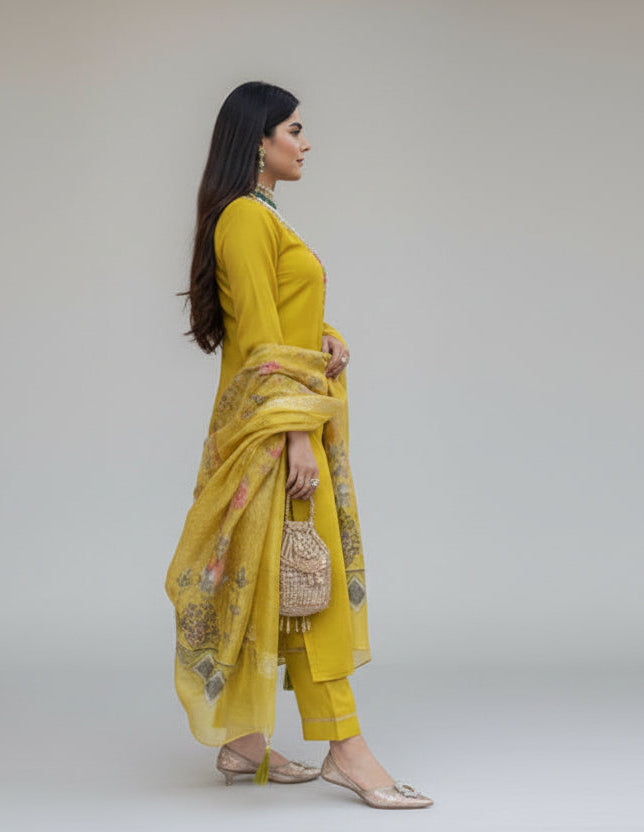 Dawn to Dusk Chanderi Designer PartyWear Kurti Set