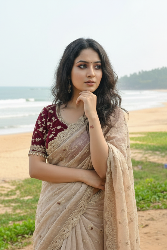 Shaam Rang Designer Partywear Sequins Satin Silk Saree