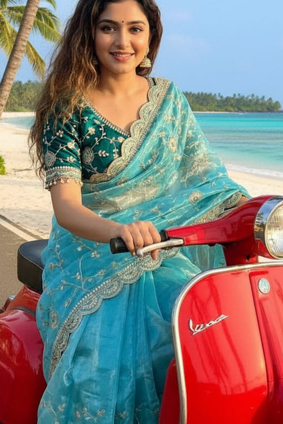 Shaam Rang Designer Partywear Sequins Satin Silk Saree