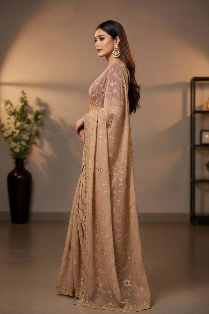 Shaam Rang Designer Partywear Sequins Satin Silk Saree