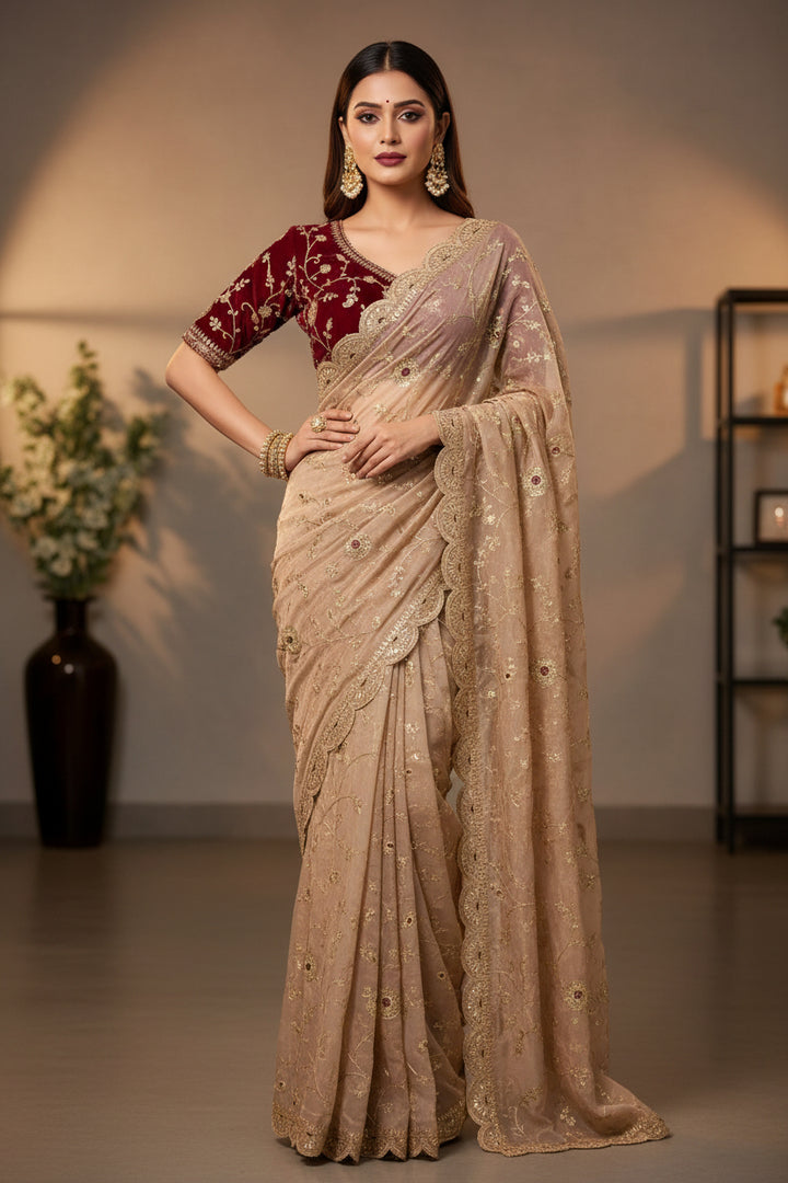 Shaam Rang Designer Partywear Sequins Satin Silk Saree