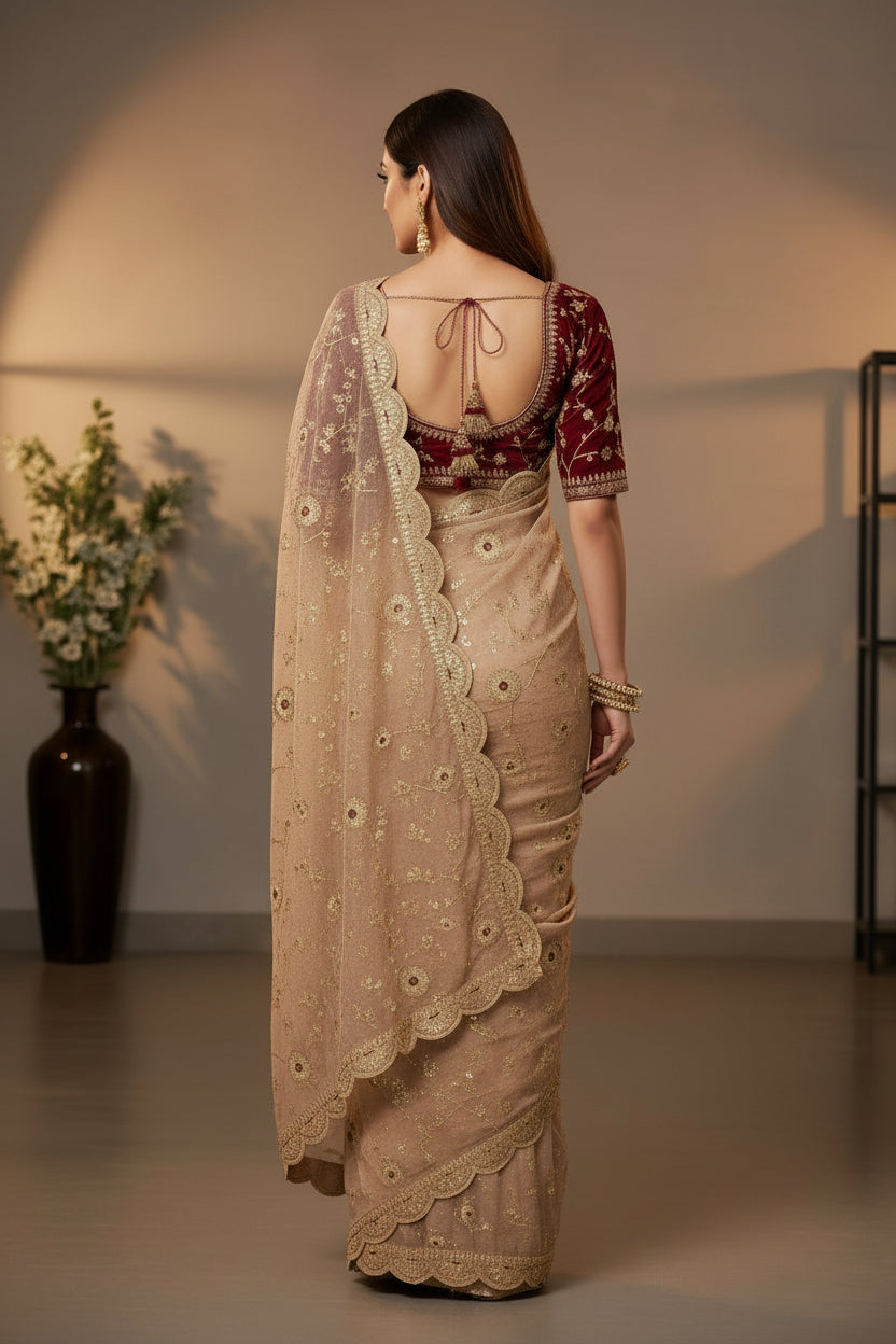 Shaam Rang Designer Partywear Sequins Satin Silk Saree