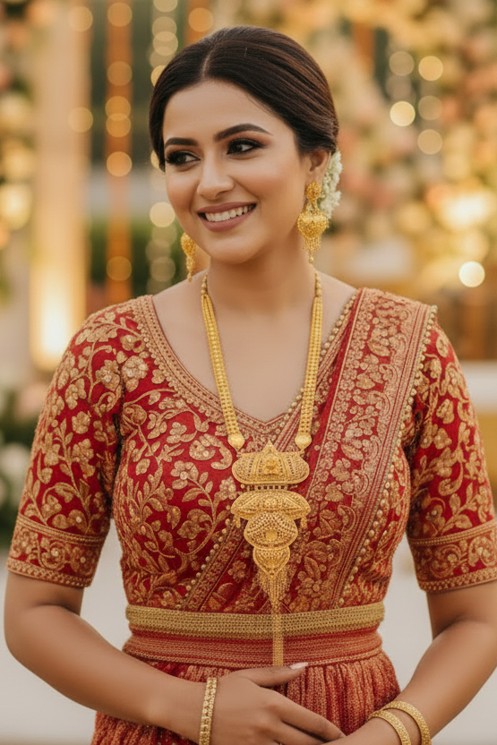 Golden Vows- Statement Gold Plated Long Necklace Set