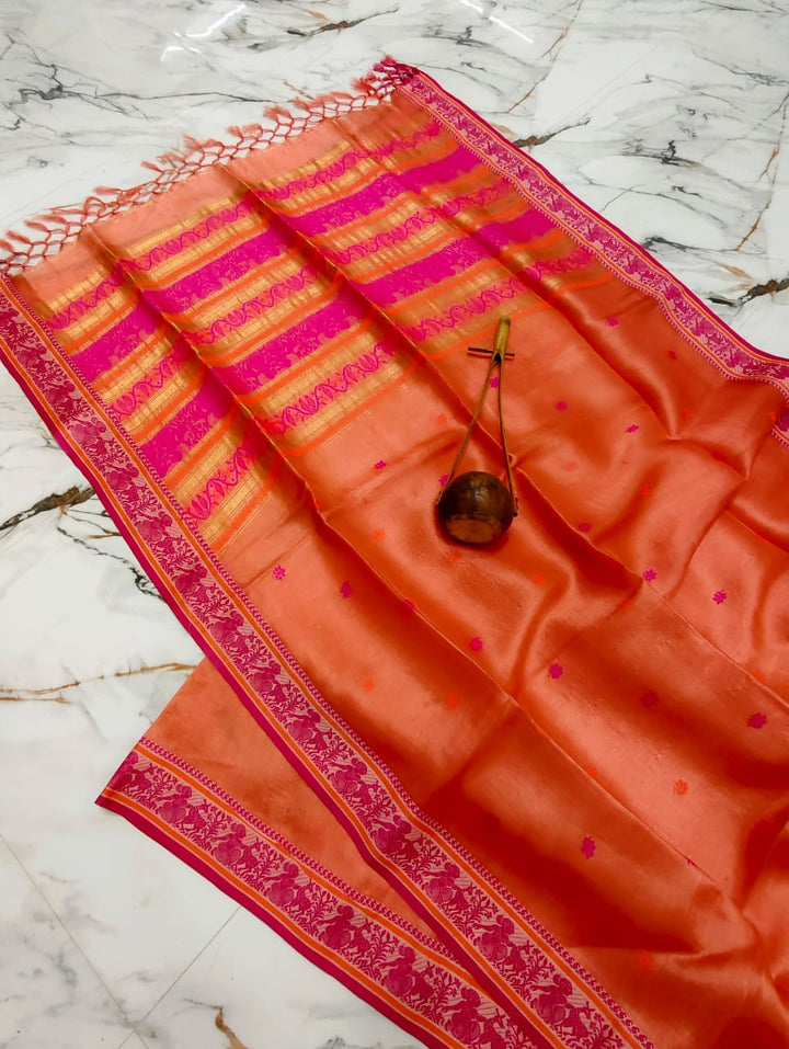 SMRITIKONA Pure Gacchi Tussar Silk Saree