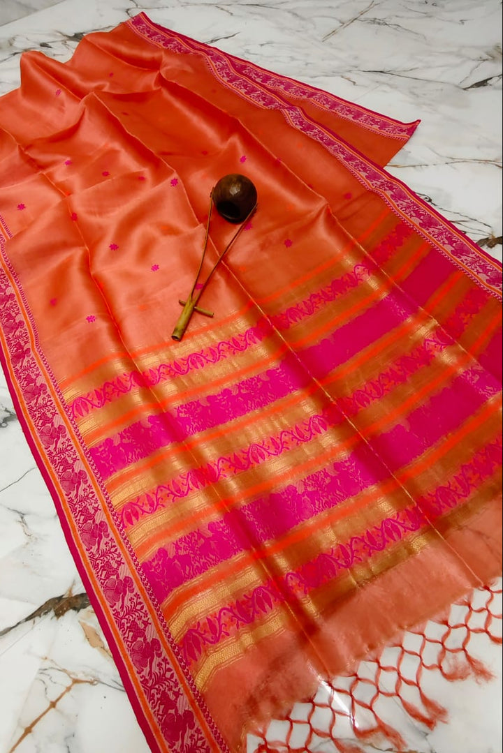 SMRITIKONA Pure Gacchi Tussar Silk Saree