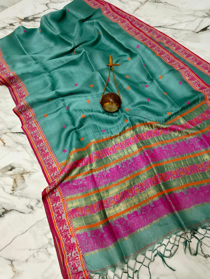SMRITIKONA Pure Gacchi Tussar Silk Saree