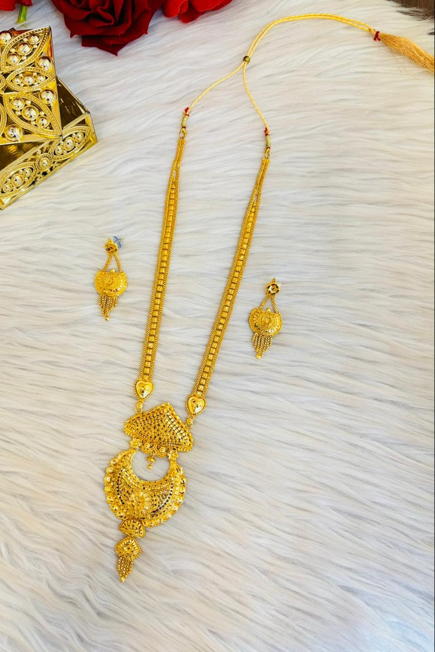 Crowned Grace- Statement Gold Plated Long Necklace Set