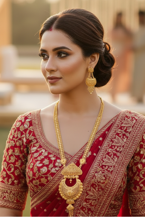 Crowned Grace- Statement Gold Plated Long Necklace Set