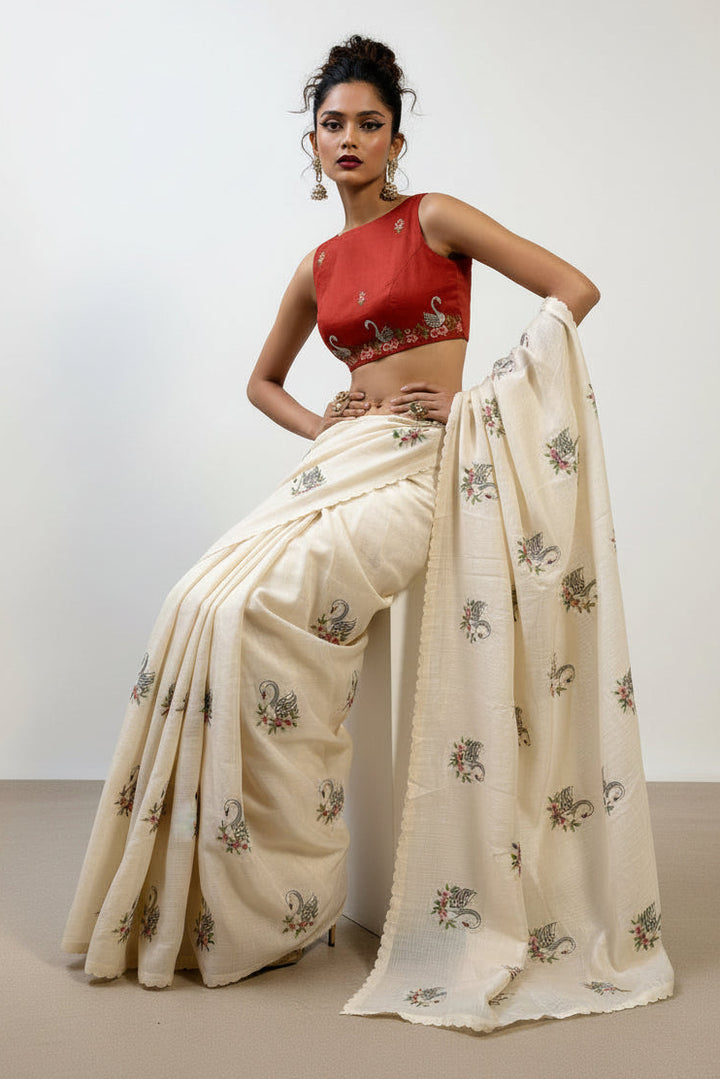 Afterlight White Kota Embroidery Saree