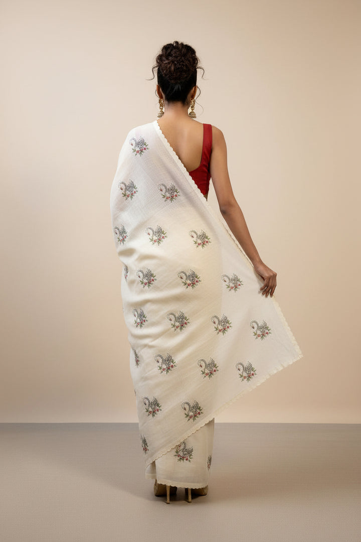 Afterlight White Kota Embroidery Saree