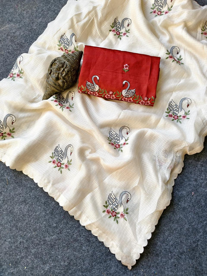 Afterlight White Kota Embroidery Saree