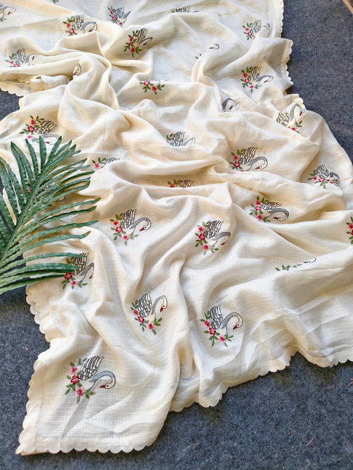 Afterlight White Kota Embroidery Saree