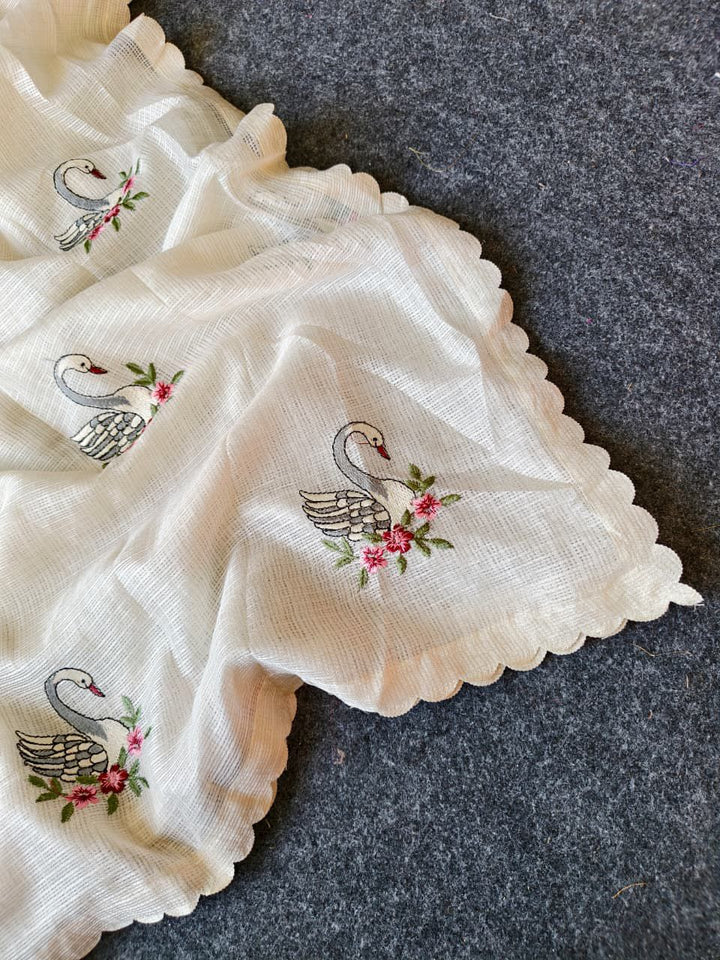 Afterlight White Kota Embroidery Saree