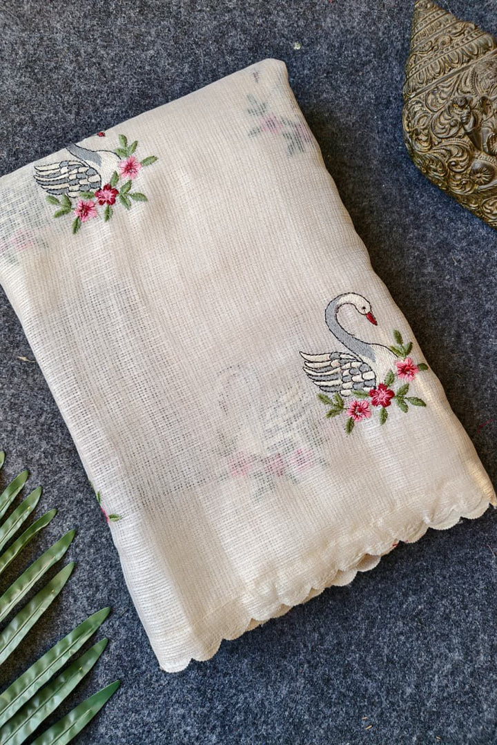 Afterlight White Kota Embroidery Saree