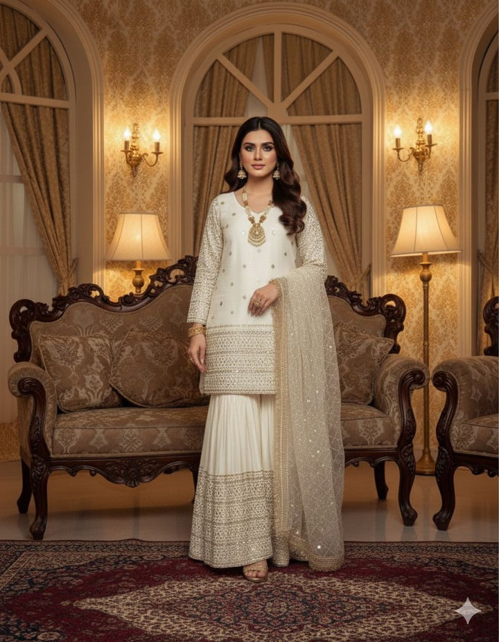 The White Satin Silk Sharara Set