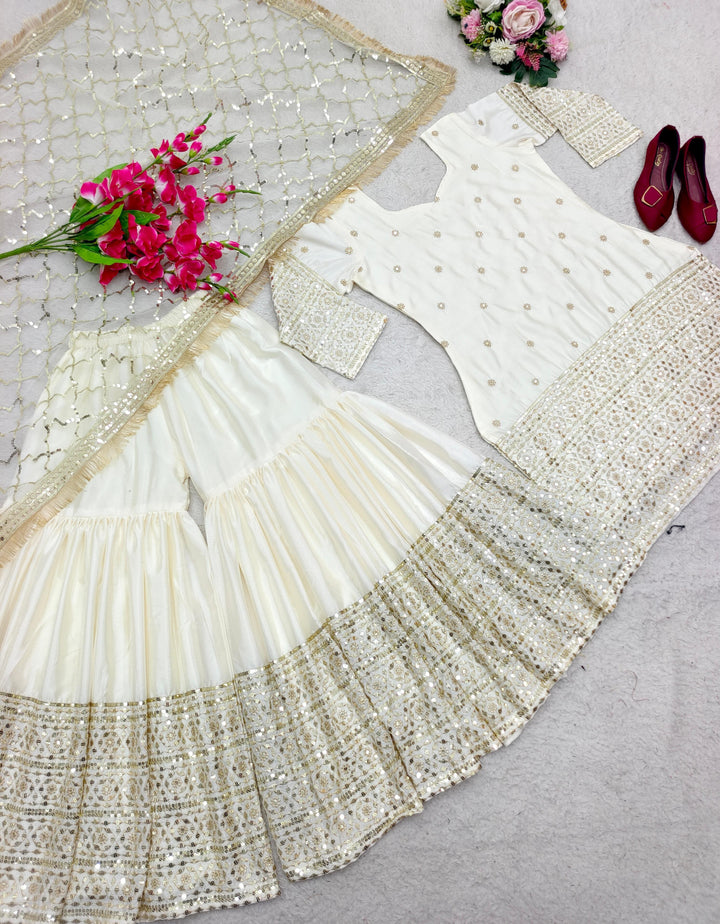 The White Satin Silk Sharara Set