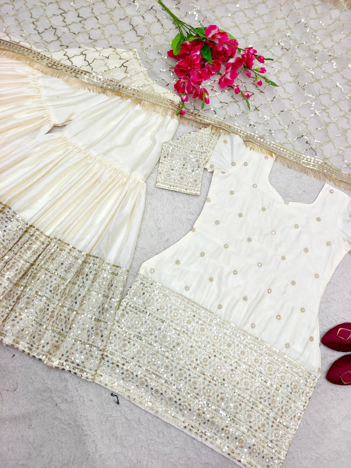 The White Satin Silk Sharara Set