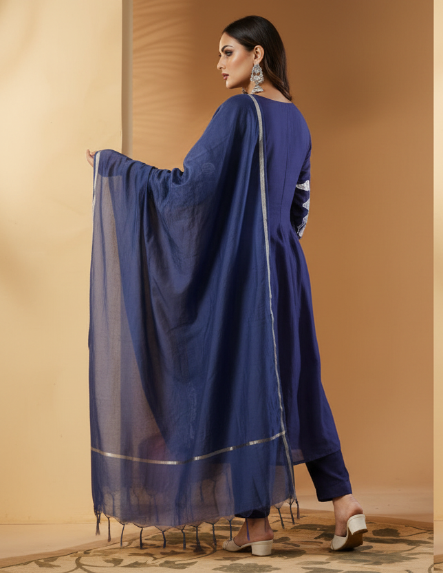 Those Days Blue Cotton Embroidery Kurti Set