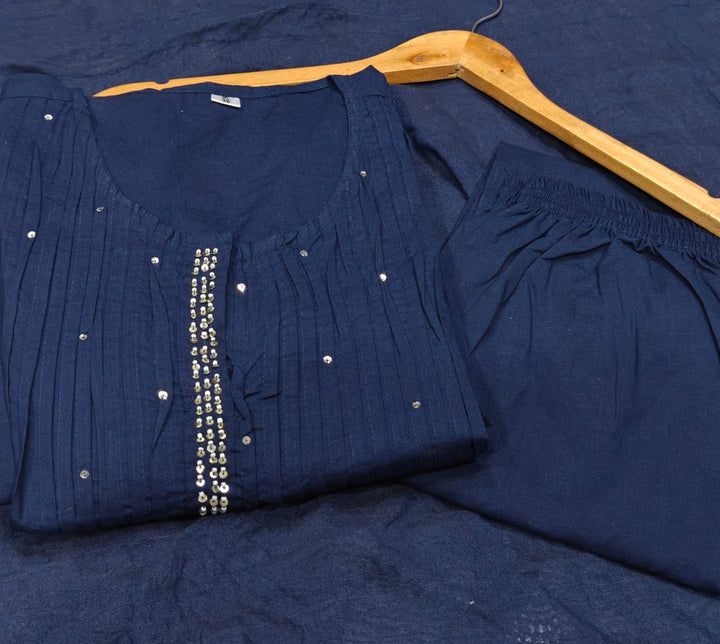 Those Days Blue Cotton Embroidery Kurti Set