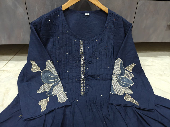 Those Days Blue Cotton Embroidery Kurti Set